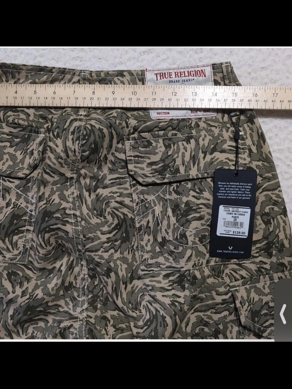 True Religion Men's Camouflage Print Cargo Pants - Olive/Beige